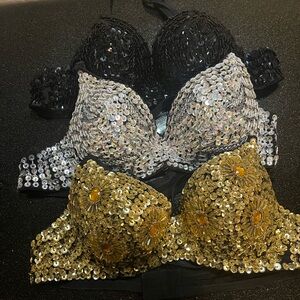 Sequin Sparkle Bra Set - Black, Silver, Gold